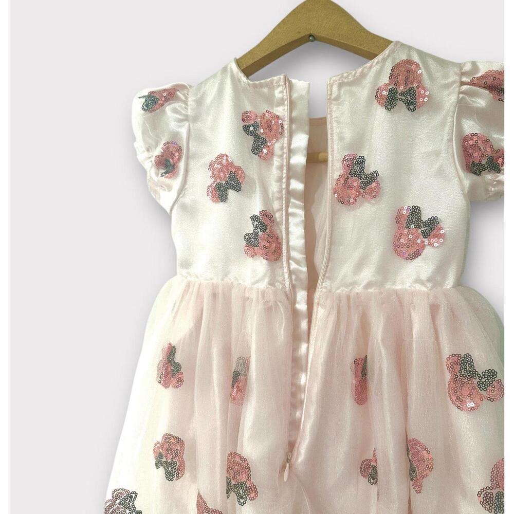 Disney Minnie Mouse Girls Dress Fit & Flare Puff Sleeve Tulle Sequin Pink 5/6 - Picture 7 of 15